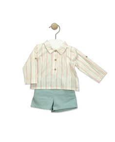 Короткий детский комплект с рубашкой-поло в полоску BABIDÚ, зеленый