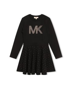 Платье для девочки в сочетании с логотипом спереди Michael Kors, черный