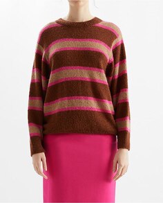 Полосатый женский свитер с круглым вырезом Loreak Mendian, коричневый