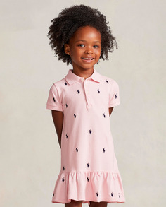 Розовое хлопковое платье для девочки Polo Ralph Lauren, розовый