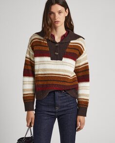 Женский свитер с воротником-поло и полосатым принтом Pepe Jeans, мультиколор