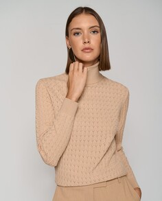Женский свитер в елочку и рубчик Roberto Verino, светло-коричневый