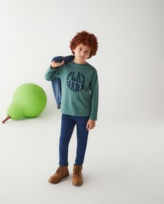 Футболка для мальчика с длинными рукавами и принтом спереди El Corte Inglés, зеленый