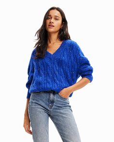Плетеный свитер оверсайз Desigual, темно-синий