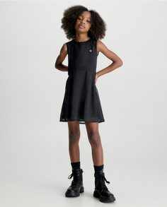 Черное девичье платье без рукавов Calvin Klein, черный
