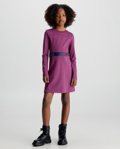 Фиолетовое платье для девочки с длинными рукавами Calvin Klein, фиолетовый