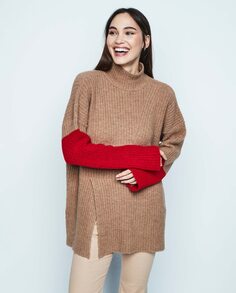 Женский свитер с высоким воротником и контрастными рукавами &amp; Me Unlimited, коричневый
