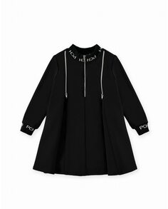 Черное платье для девочки с эластичным воротником и манжетами Pan con Chocolate, черный