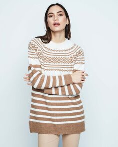 Полосатый женский свитер с длинным рукавом &amp; Me Unlimited, коричневый