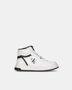 Высокие кроссовки в форме корзинки для мальчика с логотипом и шнуровкой Calvin Klein, белый