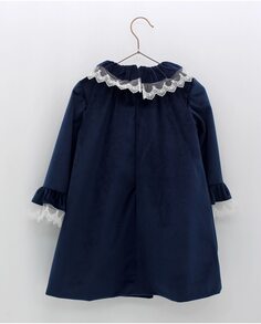 Бархатное платье для девочки с тюлевым кружевом Foque, темно-синий