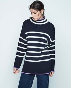 Полосатый женский свитер с высоким воротником &amp; Me Unlimited, темно-синий