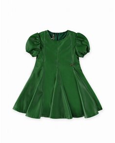 Зеленое платье из искусственной кожи для девочки с короткими рукавами Pan con Chocolate, зеленый
