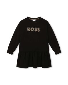 Платье для девочки черное с фантазией BOSS Kidswear, черный