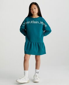 Синее платье для девочки с длинными рукавами Calvin Klein, синий