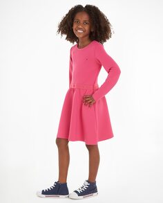 Платье для девочки с круглым вырезом и длинными рукавами Tommy Hilfiger, розовый