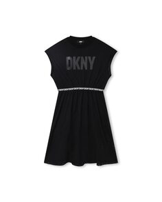 Платье для девочки темно-синее с короткими рукавами BOSS Kidswear, черный