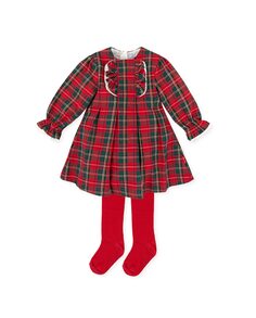 Фланелевое платье для девочки с клетчатым принтом Tutto Piccolo, красный