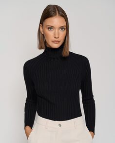 Женский свитер в рубчик с высоким воротником Roberto Verino, черный