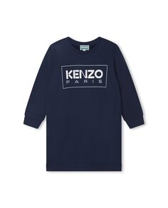 Плюшевое платье для девочки с логотипом спереди Kenzo, темно-синий
