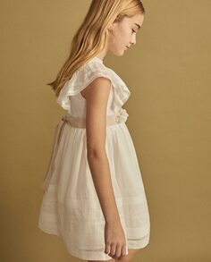 Струящееся платье для девочки с цветочным поясом Coconut El Corte Inglés, белый