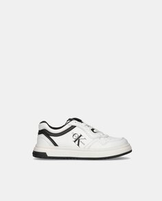 Низкие кроссовки в форме корзинки для мальчика с логотипом и шнуровкой Calvin Klein, белый