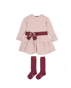 Платье для девочки с декоративным бантом и носками в тон Tutto Piccolo, розовый