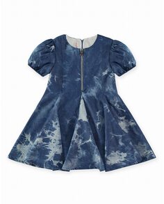 Платье для девочки в стиле тай-дай с короткими рукавами-фонариками Pan con Chocolate, синий