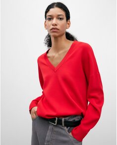 Базовый женский свитер с V-образным вырезом Adolfo Dominguez, красный