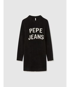 Трикотажное платье для девочки с вышитым логотипом Pepe Jeans, черный