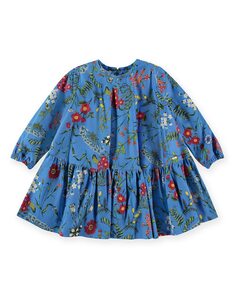 Платье-кейп для девочки с диким принтом Pan con Chocolate, синий