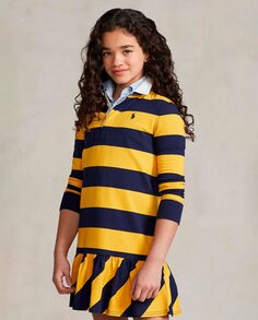 Полосатое хлопковое платье для девочки Polo Ralph Lauren, мультиколор