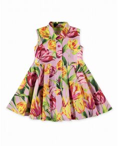 Платье-рубашка для девочки с тюльпановым принтом Pan con Chocolate, розовый