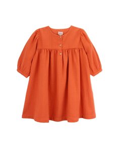 Хлопковое платье для девочки с французским рукавом KNOT, оранжевый