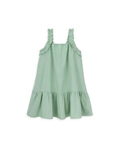 Хлопковое платье для девочки с рюшами на бретелях KNOT, зеленый
