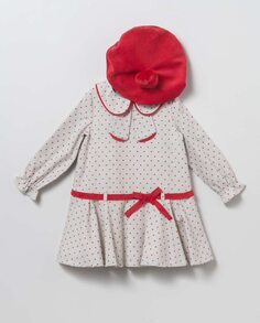 Детское платье с красными сердечками и берет в комплекте - Cinzento Coco Acqua, светло-серый