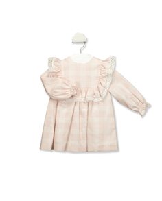 Клетчатое платье для девочки с кокеткой и рюшами BABIDÚ, розовый