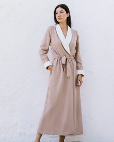 Женский вязаный двухцветный халат с воротником-смокингом Diseño2, коричневый