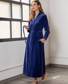 Женский халат с длинным воротником и лацканами, украшенный шнуром Mitjans, синий