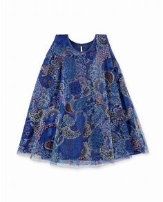 Платье-кейп для девочки из тюля с принтом Pan con Chocolate, синий