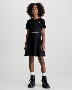 Черное платье для девочки с короткими рукавами Calvin Klein, черный