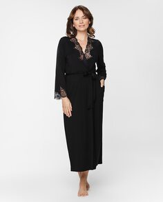 Длинный халат с кружевными деталями для женщин Coemi, черный