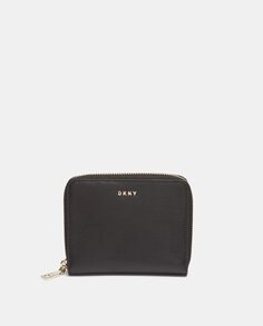 Маленький черный кожаный кошелек без ручки на молнии DKNY, черный