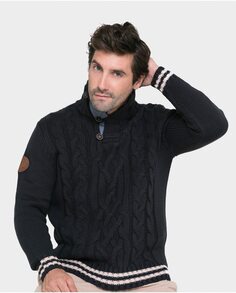 Мужской свитер темно-синего цвета с воротником на пуговицах Valecuatro, темно-синий