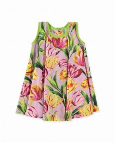 Платье-кейп для девочки с тюльпановым принтом Pan con Chocolate, розовый