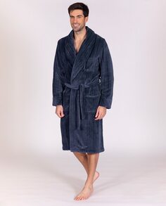 Мужской халат в полоску под смокинг с воротником Egatex, синий