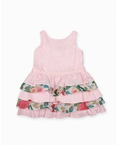Платье для девочки с полосатым принтом и рюшами из органзы Pan con Chocolate, розовый