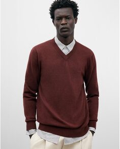 Мужской бордовый свитер с v-образным вырезом Adolfo Dominguez, бордо