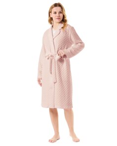 Длинный женский халат круглой вязки с застежкой на пояс Lohe, розовый