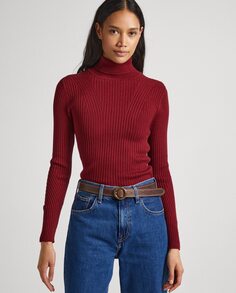 Женский свитер из ребристой ткани с высоким воротником Pepe Jeans, гранатовый
